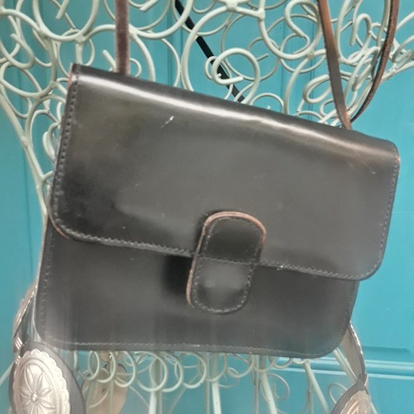 Genuine Leather Crossbody Bag Small with Extra Long Strap Black Rustic Y2K - Picture 4 of 16